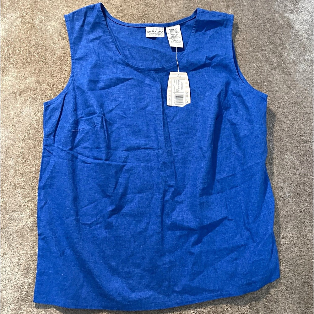 NWT White Stag Tank Top Women's Plus 16W Royal Blue Round Neck Linen Sleeveless